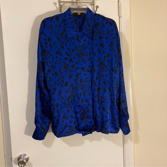 Vintage Escada Margaretha Ley Blue Silk Dalmatians Blouse - Picture 2 of 10